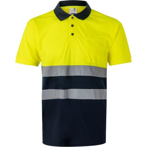 Polo básico de alta visibilidad bicolor manga corta VELILLA Serie 305504 L Azul marino / Amarillo flúor (1/5)