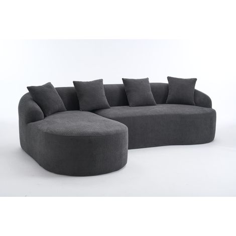 Divano Modulare Curvo in Chenilla Grigio Scuro con Chaise Longue Sinistra e 2 Posti, Senza Montaggio (1/5)