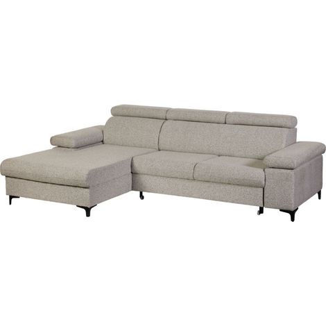 Canapé Méridienne Gauche 3 Places Convertible Tissu chenillé Gris chiné - MARCEAU
