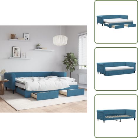 vidaXL Tagesbett Ausziehbar mit Schubladen Blau 90x200 cm Samt (1/5)