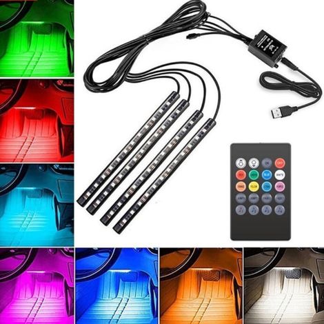 4x 12LED RGB Intérieur Voiture Bandeau Lumineux Ambiance Pieds Tapis Éclairage Multicolore (1/5)