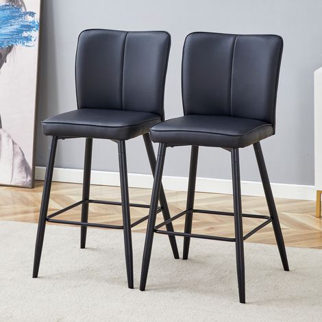 2er-Set Barhocker, hohe Stühle für Kücheninsel und Bartresen, PU-Kunstleder mit ergonomischer Rückenlehne, Höhe 101 cm, Schwarz (1/5)