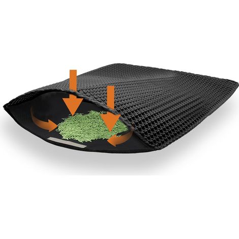 Cat Litter Mat, 60 x 40 cm Double Layer Non-Slip Cat Litter Mat, Foldable Cat Litter Mat, Cat Litter Control Mat, Cat Litter Box, Cat Accessory Bag, Cat Litter Box (Black) (1/5)