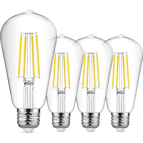 8W LED Filament Light Bulb E27, 64 x 142mm, 6500K, Clear Glass (Pack of 4) (1/4)