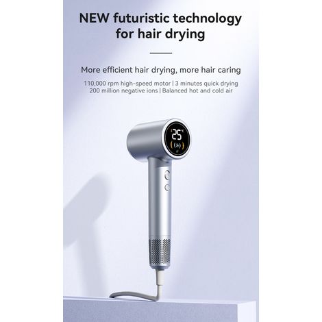 Sèche‑cheveux haute vitesse 110 000 tr/min, ions négatifs anti‑frisottis, régulation thermique intelligente, écran LED temps‑réel, moteur sans balais 1600‑1800 W, coffret cadeau (1/5)