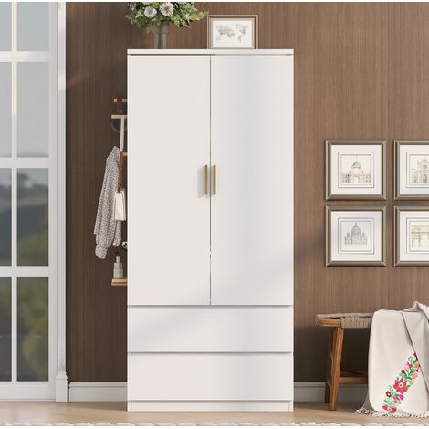 MODFU – Armario 70x50x170 cm de MDF con 2 cajones, almacenamiento oculto y panel perforado, carga 48 kg – Blanco (1/5)
