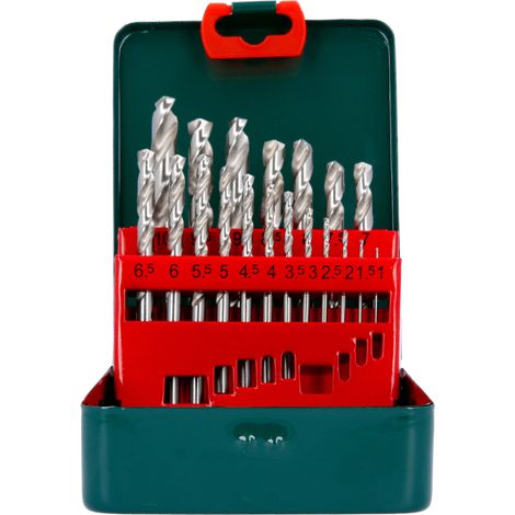 Metabo HSS-G Drill Bit Set with 19 High-Speed Steel (HSS) Bits in Metal Case, Including Cross-Point Sharp Bits (135°) from 1.0mm to 10.0mm by 0.5mm