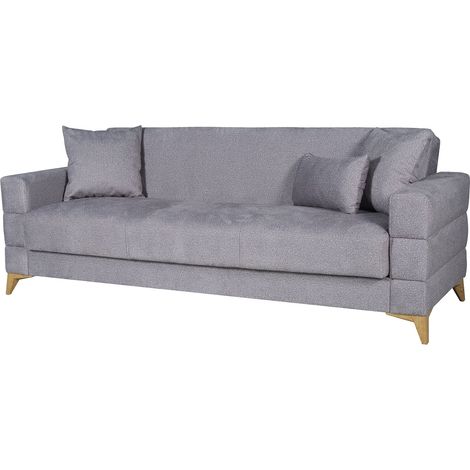 3-Sitzer Schlafsofa Nogara, mit Stauraum, Click-Clack-Mechanismus, waschbar, 222x88 cm, grau