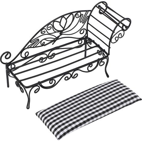 Lit miniature pour maison de poupée à l'échelle 1:12, mobilier en fer pour maison de poupée, lit de jour miniature en fer pour maison de poupée, noir (1/5)