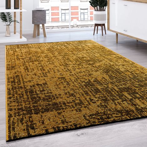 Paco Home Tapis De Salon Tissage Plat Moderne Uni Pastel Franges 60x100 cm, Jaune