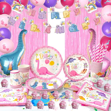 Ensemble de Vaisselle de Fête Dinosaure - Bannière Happy Birthday, Ballons, Rideaux, Nappe, Assiette, Gobelets, Fête D'anniversaire Pour Enfants Décoration Articles (20 Invités) (1/5)
