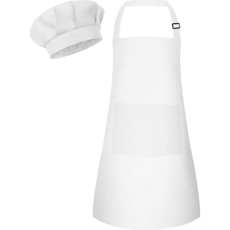 Ensemble tablier et toque de chef pour enfants - Tablier réglable avec 2 poches - Peinture de chef pour enfants - Pour la cuisine et la pâtisserie (1/5)