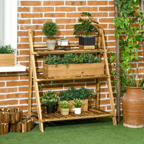 Dreistöckiges Pflanzenregal aus Holz, faltbar, Blumentopfhalter, 80 x 37 x 93 cm, Natur
