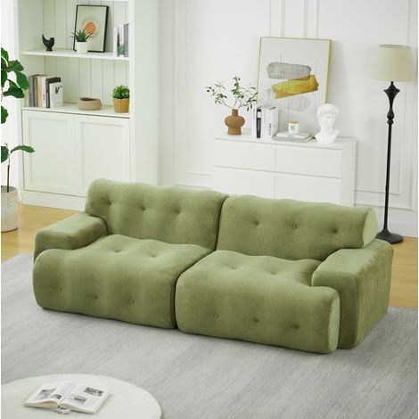 Divano 2 posti 224x104x66 cm verde – ampi braccioli, tessuto chenille, senza montaggio MEUBLIV (1/5)
