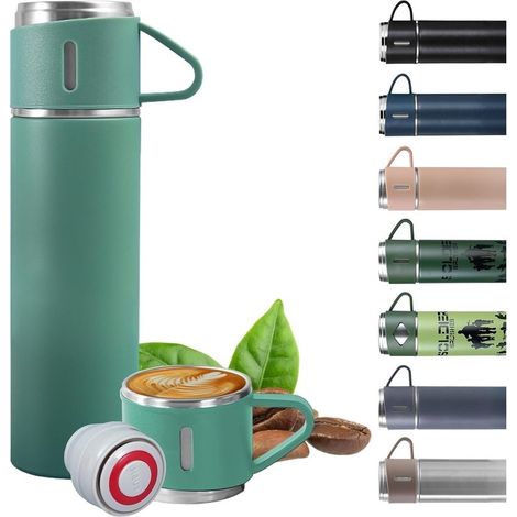TrAdE Shop Traesio - Borraccia Termica 500ml In Acciaio Inox Con Tazza Manico Per Bevande Calde Fredde - (1/5)