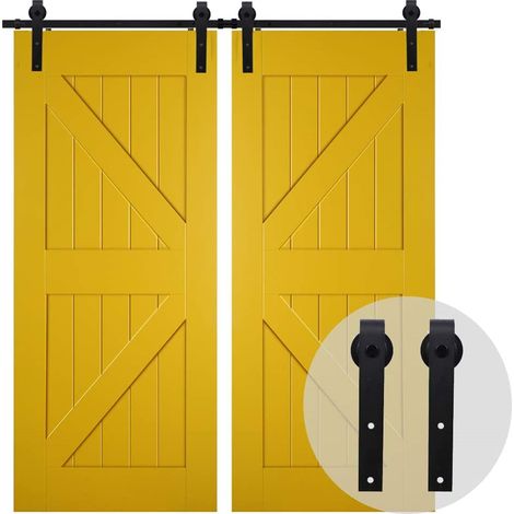 244cm/8FT Kit de Quincaillerie pour Porte Coulissante Rail pour Porte Grange Coulissante Porte Double Noir