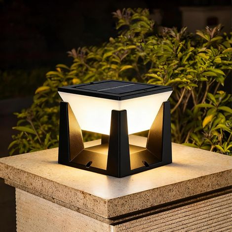 Lampe solaire sur poteau, lampe solaire LED d'extérieur, lampe de jardin étanche, design moderne, blanc chaud, pour jardin, extérieur, lampe pour poteau, noire [Classe énergétique E] (1/5)