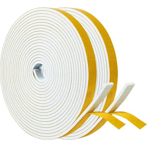 Joint Adhésif Isolation Fenêtre - Joint Porte Entrée en Mousse Caoutchouc 9mm(l) x 2mm(H) x 10m(L) - Anti Froid et Isolation du Bruit - Antichoc pour Coin de Placard, Blanc (1/5)