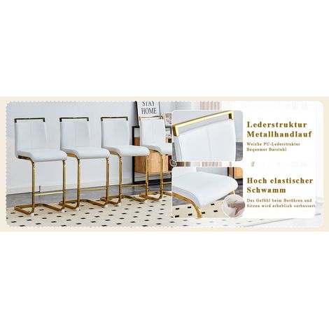 Ensemble de deux tabourets de bar de style nordique (2 pièces). Revêtement en similicuir blanc de haute qualité et pieds en métal doré. Convient aux restaurants, cuisines, etc. Hauteur totale : 96,5 c (1/5)