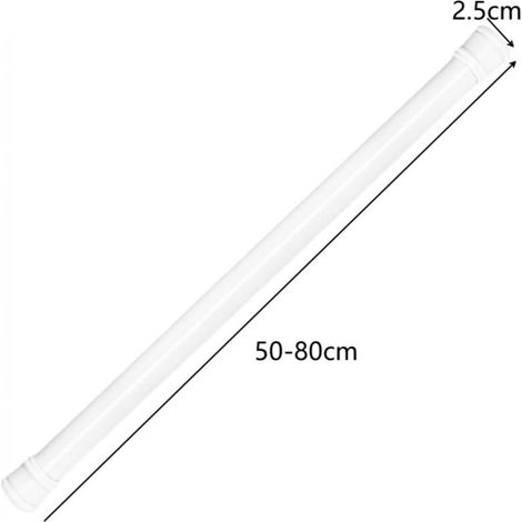 Tringle à rideaux télescopique sans perçage (50 80 cm), barre blanche pour salle de bain, fenêtres ou penderie, installation (1/5)