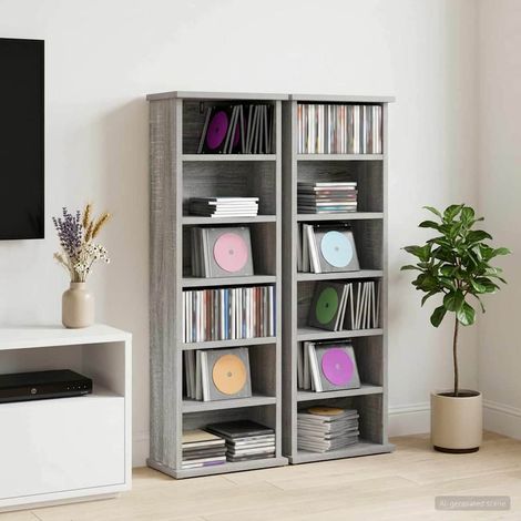 vidaXL CD Cabinet 2 pcs Grey Sonoma 32 x 17 x 92 cm Engineered Wood (1/5)