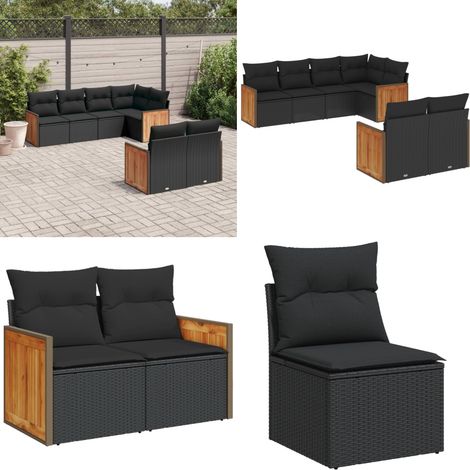 7-tlg. Garten-Sofagarnitur mit Kissen Schwarz Poly Rattan - Gartensorte - Gartenmöbelset - Lounge Möbel - Rattan Gartenmöbel - Polyethylen Gartenmöbel - Home & Living (1/5)