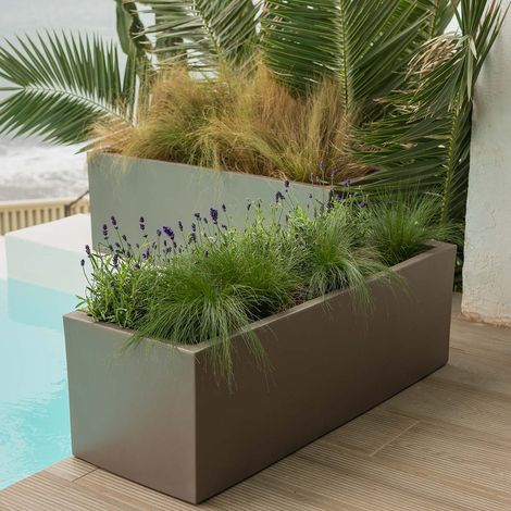 JARA 60 Macetero Rectangular de Interior y Exterior Para Plantas y Flores Muy Resistente al Paso del Tiempo. Jardinera Hecha de Polietileno en España - Bronce