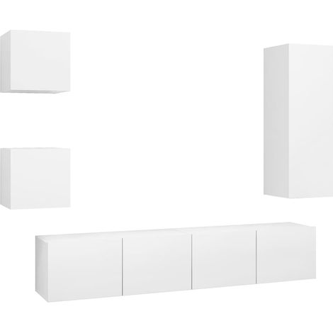 Ensemble de meubles armoire buffet TV télévision salon chambre séjour 5 pièces bois d'ingénierie blanc (1/5)