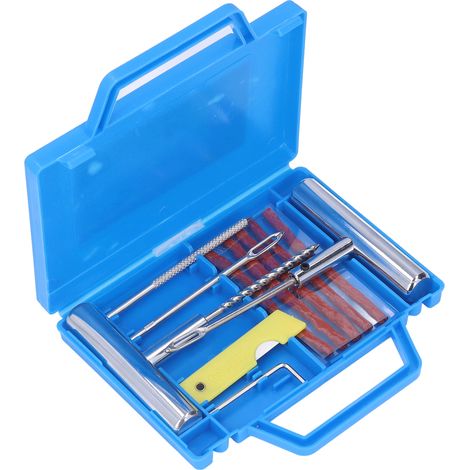 11-teiliges Reifenreparaturset mit T-Griff, Schnur, Stopfen, Raspel, Schneidmesser, Sechskantschlüssel und Einsatz (1/5)