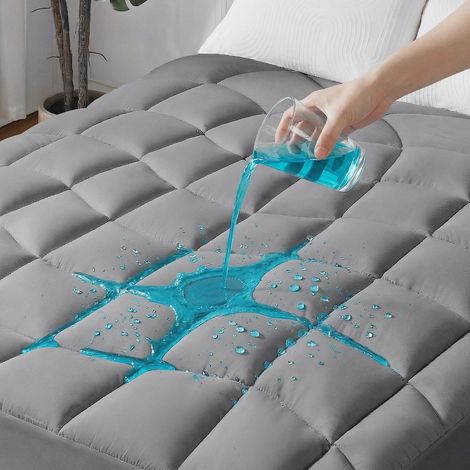 Surmatelas Complet imperméable - Surmatelas Complet matelassé Ergonomique, protège-Matelas 5 Couches Silencieux et Lavable, Poche Profonde de 30 cm (Gris, 160x200cm) (1/5)