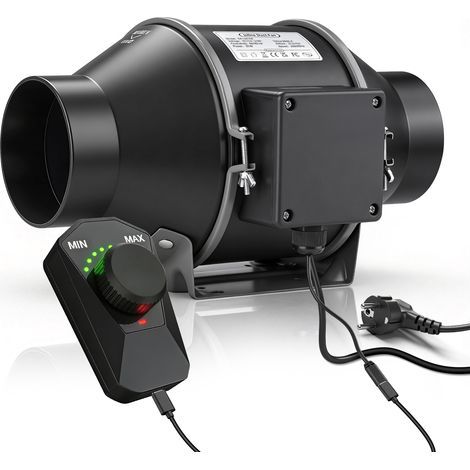 Ventilateur d’extraction 100 mm 360 m³/h, EC-Moteur 35 W 3000 RPM, avec Variateur de Fréquence, 35-53 dB Extracteur Aérateur de Gaine, Extracteur d’air pour Cuisine et Garage Tentes de Culture