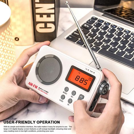 Radio AM/FM portable avec écran LCD, support stéréo, batterie et alimentation USB avec fonction d'arrêt de minuterie de réveil pour une utilisation à la maison et en extérieur (1/5)