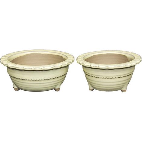 Vasi per bonsai Giapponesi Morrisan rotondi in gres smaltato bianco (Set da n.2 pezzi) - B04-14 (1/5)
