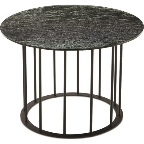Tavolino tondo D60 cm con base in metallo Nero e piano in vetro martellato Fume' MUTE (1/2)