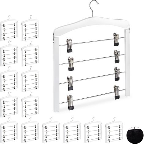 Set of 15 Relaxdays Multi Skirt Holders Compact, 360° Swivel Hooks, Clips for Pants and Skirts, Wooden, White