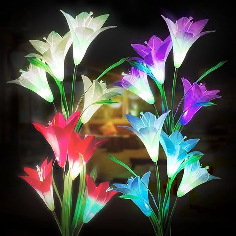 Lampe solaire d'extérieur en forme de lys, motif Halloween, dégradé de 7 couleurs, 16 LED, pour la décoration de jardin. (1/5)