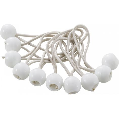 Clips de lona de liberación rápida, 10 cordones blancos [200 mm] para guardar fijaciones de carpas con cordones elásticos. (1/5)