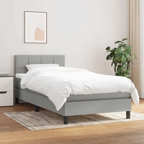 Cama box spring con colchón tela gris claro 90x190 cm (1/5)