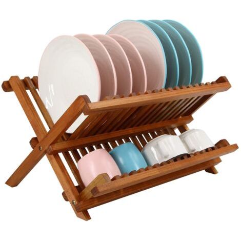 BUNTHAUS Support égouttoir à Vaisselle en Teck, égouttoir à Vaisselle à 2 étages avec Porte-Tasses, égouttoir Pliable, Range-Assiettes pour la Cuisine (1/5)