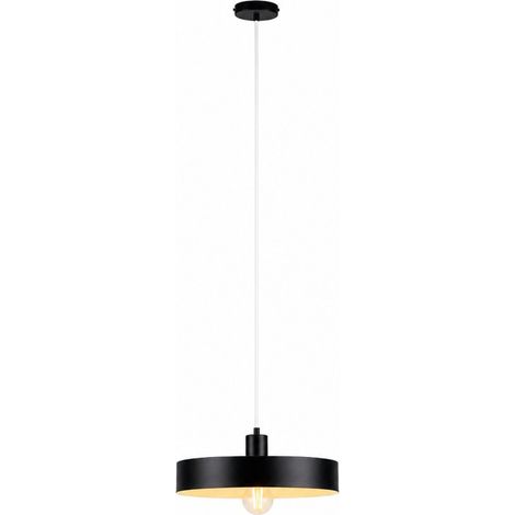 Relaxdays Hängelampe, Metall, HxD: 115 x 32 cm, E27, flacher Lampenschirm, moderne Pendelleuchte, Hängeleuchte, schwarz (1/5)