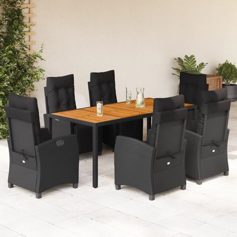 Set de comedor de jardín 7 pzas y cojines ratán sintético negro (1/5)