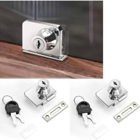 Lot de 2 serrures pour portes vitrées à double ouverture, avec 4 clés, verre anticorrosion, pour vitrines de bureaux et centres commerciaux.