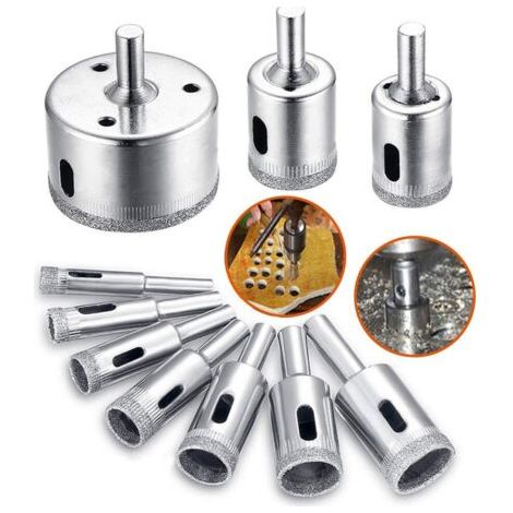 Foret diamanté, Scie-cloche Lot d'accessoires de forets pour verre/carrelage/céramique/marbre/porcelaine de coupe, embouts pour carottier Cutter avec EN acier inoxydable Carbone 8-50 mm 10 pièces（8/10