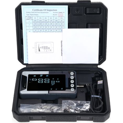 Dynamomètre numérique portable de force 1000 N.m (compression/traction) avec 3 unités (N/LB/kg), écran LCD rétroéclairé, arrêt automatique, pour essais de compression, de traction et destructifs. (1/5)