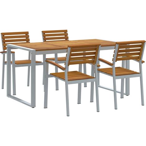 Garden Dining Set 5 pcs Grey and brown Solid acacia wood vidaXL (1/5)