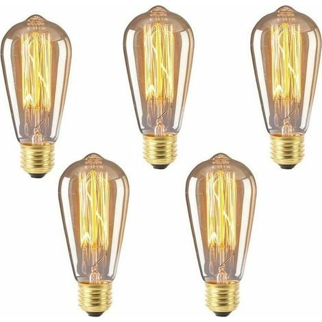 Ampoule E27 ST64 40W Blanc Chaud 2200K, AC 220V, Ampoule à Incandescence Rétro, E27 Filament Vintage Lampe pour Éclairage Décorative, lot de 5 - (1/5)