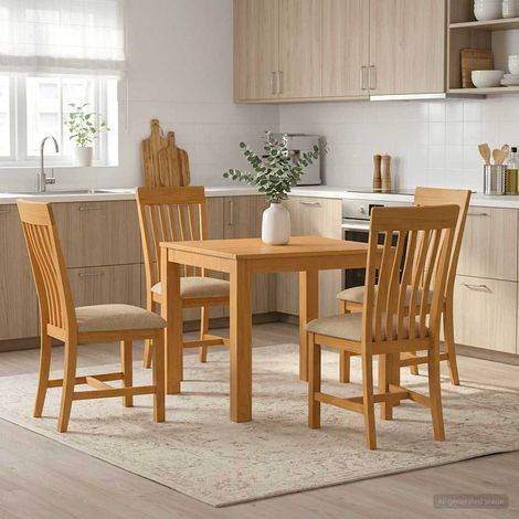 vidaXL Ensemble de salle à manger 5 pc Beige Bois de chêne massif (1/5)