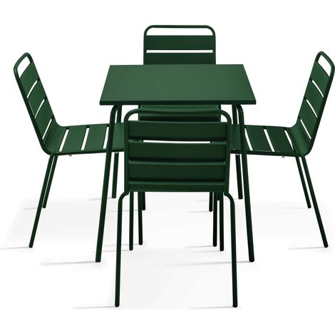 Ensemble table de jardin et 4 chaises en métal vert forêt - Palavas (1/5)