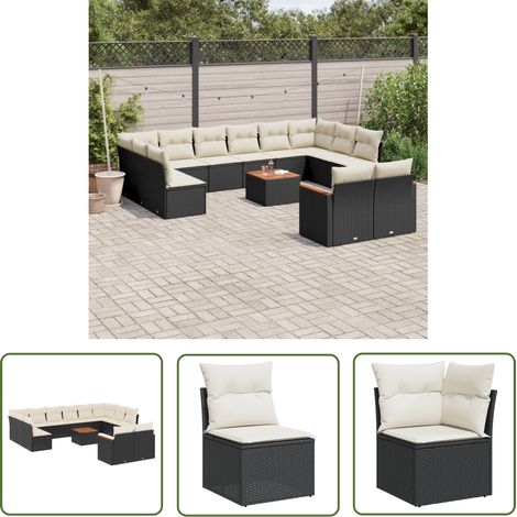The Living Store 13-tlg. Garten-Sofagarnitur mit Kissen Schwarz Poly Rattan - Gartenmöbel - Esszimmergarnituren - Outdoor-Lounge - Rattanmöbel - Balkonmöbel (1/5)
