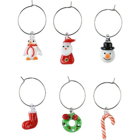 Weihnachtliche Weinglas-Markierer 6 Motive Bunt 6 Stück - Metall & Glas (1/2)
